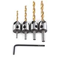 Avellanador Recubierta de Titanio Brocas de Chafl&aacute;n de HSS para Carpinter&iacute;a Escariador de Carpinter&iacute;a(4pcs Avellanadores（3-6mm）con llave)