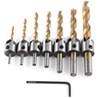 Avellanador Recubierta de Titanio Brocas de Chafl&aacute;n de HSS para Carpinter&iacute;a Escariador de Carpinter&iacute;a(7pcs Avellanadores（3-10mm）con llave)