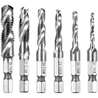 Qibaok 6 piezas brocas para rosca HSS macho de roscar grifo para taladro set de hexagonales drills de v&aacute;stago Perforaci&oacute;n,1/4 V&aacute;stago HSS Tornillo Manual, M&eacute;trico, Tornillos de Taladro