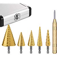 Broca Escalonada Profesional, Broca C&oacute;nica, Punz&oacute;n Central Autom&aacute;tico Tacklife PDH06A, Acero de Alta Velocidad | 47 Tama&ntilde;os en 5, Mango de Cambio R&aacute;pido HEX 1/4, Dise&ntilde;o de Cuchillas de Doble Corte