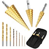 GOXAWEE Paso Brocas Escalonadas & HSS M35 Cobalto Brocas Helicoidales & Titanio Brocas de Espiral / 11 Piezas 21 Tama&ntilde;os (1mm-32mm) Cortador de Agujeros para Madera y Metal
