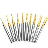 gasea 10pcs PCB fresas giratorias titanio chapado en carburo Fin molino grabado Bits Set 1/8&nbsp;"（ 3&nbsp;mm ） cola brocas Bits para CNC grabado giratorias 0.8&nbsp;mm-3.175&nbsp;mm