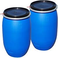 Lote de 2 barriles de polietileno, azul, calidad alimentaria con tapa 120 L (2x22120)