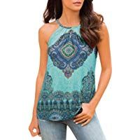 ❤️ Mujer Blusa Verano,Modaworld Sexy Off Hombro Blusa con Tirantes Patr&oacute;n de Nacional Estilo Estampado sin Manga Casual Moda Camisetas Elegantes Mujer Tops Chaleco