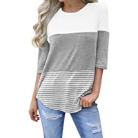 ❤️ Camisas Mujer,Modaworld Las Camisas de Manga Tres Cuartos de Encaje de Rayas Flojas Ocasionales de Mujeres Tops Pull-Over Camisa Camiseta Basica ni&ntilde;a Ropa Deportiva