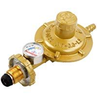 UKCOCO Regulador de gas propano con man&oacute;metro Medidor de nivel de man&oacute;metro para barbacoa Camping Cookers Caravana fontanero (amarillo)