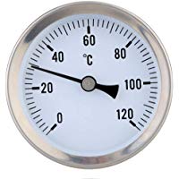 lafyHo Calefacci&oacute;n Caliente del Tubo de Agua de Acero Inoxidable 120&ordm; term&oacute;metro bimet&aacute;lico Pipe Temperatura a Prueba de Agua Reloj de medici&oacute;n de 63 mm Temperatura