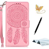 TOUCASA Funda iPhone 7 Plus,Funda iPhone 8 Plus, PU Cuero Dise&ntilde;o de Vistoso Pintura al &oacute;leo Superficie Atrapasue&ntilde;os Flor de Campanula Funda para Apple iPhone 7 Plus/iPhone 8 Plus-Color Rosado