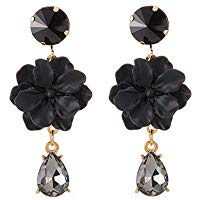8Eninine Temperamento Coreano Pendientes Largos de Flores Pendientes de Marea con Personalidad de Cristal Negro
