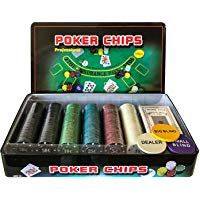 Professional Set de p&oacute;ker Caja de Metal, 300 fichas de p&oacute;kerr, 2 Cubiertas, bot&oacute;n de repartidor, ciega peque&ntilde;a, Gran ciega, tapete de Juego