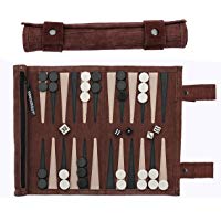 SONDERGUT - Backgammon de viaje en piel natural de alta calidad - color mocca