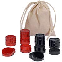 Traditional Wood Draught & Backgammon Pieces with Stackable Ridge - Red/Black - 28.5 mm