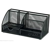Osco MD02-BLK - Organizador grande de escritorio de malla met&aacute;lica, color negro