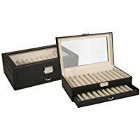 Caja EXPOSITOR de piel para PLUMAS o BOL&Iacute;GRAFOS con capacidad de 24 unidades y con cierre de seguridad. Color Negro. Dakota. 1 unidad