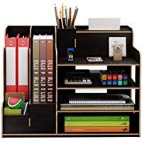 Catekro Caja de almacenamiento de escritorio de gran capacidad Porta bol&iacute;grafos/Estanter&iacute;a/Soporte de libros de madera, 39x29x28cm
