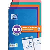 Oxford - Pack de 5 cuadernos (tapa pl&aacute;stico, 80 hojas, cuadr&iacute;cula 4x4 con margen, colores surtidos tendencia)