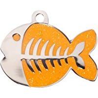 Bow Wow Meow Personalizado Chapa identificativa para Gatos con forma de Pez en color Naranja Azul (Peque&ntilde;o) | SERVICIO DE GRABADO