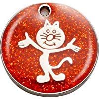 Bow Wow Meow Personalizado Chapa identificativa para Gatos con Forma de Gato de pie con Brillantina en Color Rojo (Peque&ntilde;o) | Servicio DE Grabado