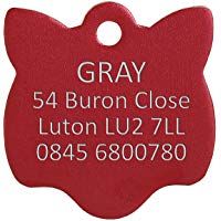 Bow Wow Meow Personalizado Chapa identificativa de Aluminio para Gatos con Forma de Cara de Gato en Color Rojo (Peque&ntilde;o) | Servicio DE Grabado