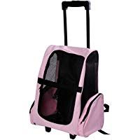 Transportin Carrito Perro 2 en 1 Mochila Carrito Mascotas Perro Gato Rosa 36x30x49 cm