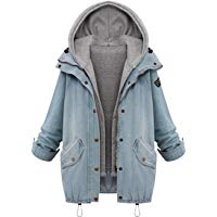 LMMVP Mujer Sudadera con Capucha La Chaqueta Caliente del Invierno Outwear Chqueta Vaquera Suadadera Conjuntos Ropa Chaqueta con Bolsillo Botones Sudaderas Mujer