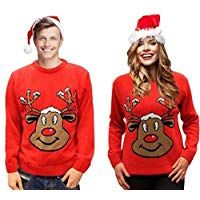 Jersey Navidad Retro Novedad - Reno Rojo Sonriente - Unisex Para Hombres y Mujeres