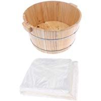 sharprepublic 1 Piezas S&oacute;lida Cubeta de Masaje Lavabo para Pies de Madera + 90 Piezas Ba&ntilde;o Desechables