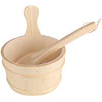 6L Cubo Para Sauna de Madera y Cuchar&oacute;n con Pl&aacute;stico Lisa Pino Blanco Para Sauna y Spa