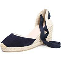 SimpleC Alpargatas con tac&oacute;n de cu&ntilde;a de Denim cl&aacute;sico para Mujer con Tiras con Cordones, Sandalias de Mezclilla de Verano
