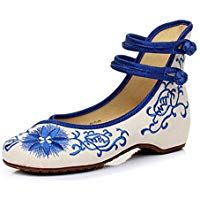 Girasol Nuevas Mujeres Bordado Zapatos Alpargatas Lienzo Pisos de Moda Transpirable y c&oacute;modos Zapatos de Baile a pie (Azul，38.5 EU)
