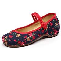 Lazutom Mary Jane Qipao Manoletinas de estilo chino, vintage, para mujer, bordadas