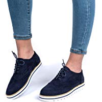 Zapatos de Cordones Mujer Planos Brogue Derby Oxford Gamuza Cuero Mocasines Vestir Moda Casual Calzado Negro Marr&oacute;n Rosa Azul Gris 35-43