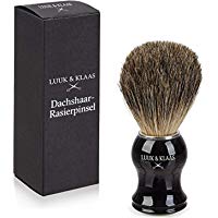 LUUK & KLAAS brocha de afeitar de pelo de tej&oacute;n de 100% aut&eacute;ntico pelo de tej&oacute;n con mango de &oacute;ptica de madera de alta calidad | 2 a&ntilde;os de garant&iacute;a de satisfacci&oacute;n | pincel de espuma de afeitado, accesorio para afeitado