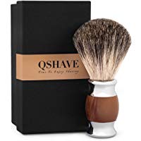QShave - Brocha de afeitar, 100% pelo de tej&oacute;n aut&eacute;ntico y puro y mango de resina pl&aacute;stica, hecha a mano, -