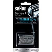 Braun Cassette70S - Recambio para Afeitadora El&eacute;ctrica Hombre Series 7 Generaci&oacute;n Actual y Antigua, y Pulsonic, Set de L&aacute;minas de Recambio y Portacuchillas, Color Plata