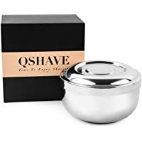 QSHAVE Cuenco para espuma de afeitar de acero inoxidable con tapa, 10 cm de di&aacute;metro, profundo, chapado en cromo, 1&nbsp;unidad