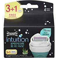 Wilkinson Sword Intuition Sensitive - Pack de 3 + 1 Recambios de Cuchillas Autoadaptables de 4 Hojas para Mujer , Kit de Depilaci&oacute;n Femenina