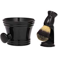 Anself Kit de brocha de afeitar 3 en 1 Kit de afeitar para soporte de brocha de afeitar h&uacute;meda para hombres + taza de taz&oacute;n de jab&oacute;n + cepillo de barba para el cabello