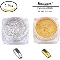 Kanggest 2Pcs Pigmento del Brillo de Arte de Clavo Efecto Espejo Brillante Manicura de U&ntilde;as de Cromo en Polvo para Maquillaje Arte de U&ntilde;as Pintura del Arte de DIY (Plata y Oro)