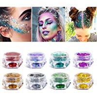 Purpurina cosm&eacute;tica de maquillaje para cuerpo cara pelo y u&ntilde;as &ndash; 8 cajas de pigmentos gruesos de purpurina suelta para festivales y FIESTAS DE NAVIDAD &ndash; S&Oacute;LO INCLUYE LA PURPURINA