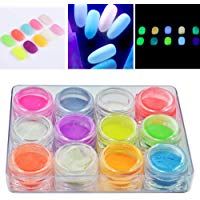 12 colores Polvo de fosforo de neon luminoso u&ntilde;as purpurina polvo brillo en la oscuridad