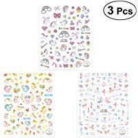 Lurrose 3 unids Unicornios Nail Stickers Nail Decals Nail Art Tip Decal Manicura Decoraci&oacute;n para Ni&ntilde;as Mujeres Ni&ntilde;os