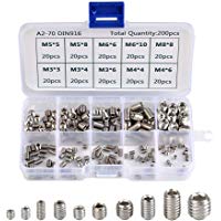 QLOUNI 200pcs Tornillos Prisioneros de Cabeza Hexagonal de 304 Acero Inoxidable de M3 M4 M5 M6 M8