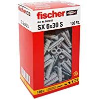 Fischer 542446&nbsp;tacos con tornillo Izquierda, Gris, 6&nbsp;x 30&nbsp;mm, juego de 100&nbsp;piezas