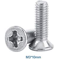100Pcs M3 Tornillos de Cabeza Philips Torni&ntilde;lls de Cabeza Plana Tornillos de Cabeza Cruz de Acero Inoxidable SS304 Hilo Completo(M3&times;10mm)