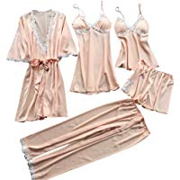 Luckycat Lencer&iacute;a Erotica de Mujer, 5 pcs Sexy Ropa de Dormir Bata de ba&ntilde;o Larga Camis&oacute;n Perspectiva de Encaje de lencer&iacute;a Hueca Traje Bata de Sat&eacute;n Lencer&iacute;a Tentaci&oacute;n Camisones Albornoz Camis&oacute;n
