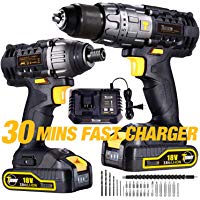 Taladro Atornillador, TECCPO Atornillador Impacto 180Nm, 30min Cargador Rapido, 35 Accesorios Gratis, 2 Baterias 2.0Ah, 2 Velocidades, Taladro, Martillo, Destornillador -TDCK01P