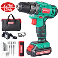 Taladro Atornillador 12V, HYCHIKA Destornillador El&eacute;ctrico, 25N.m Par M&aacute;x, 1500mAh Bater&iacute;a, 1 Hora de Carga R&aacute;pida, 6PCS Puntas, 6PCS HSS Brocas, 5PCS Llaves de vaso, 4PCS Brocas de Madera, 1 Bolsa