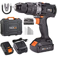 TACKLIFE Taladro Atornillador 18 V, 2 Velocidades Taladro con Percusi&oacute;n a Bater&iacute;a, 2 Bater&iacute;as de Litio (2.0Ah), 13 mm Portabrocas Automatico 35N.m Par M&aacute;ximo, 1H Carga R&aacute;pida, 43 PCS Gratis, PCD04B