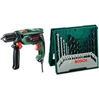 Bosch EasyImpact 550 - Taladro percutor (550 W, empu&ntilde;adura adicional, tope de profundidad, malet&iacute;n) & Mini X-Line - Set de 15 brocas mixto: mini x-line (ref. 2607019675)